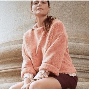 Madewell Blush Pink Superfurry Cropped Teddy Pullover Sweater, SZ S EUC!